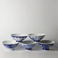 Hand-Painted Asian Blue White Porcelain Footed Flower Rice Soup Bowl