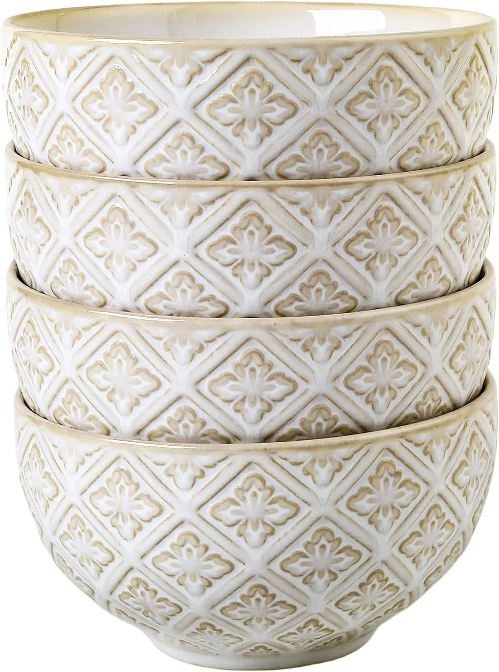 26 Oz Cereal Bowls Set of 4 - Ceramic Soup Bowl for Kitchen, Porcelain Embossed
