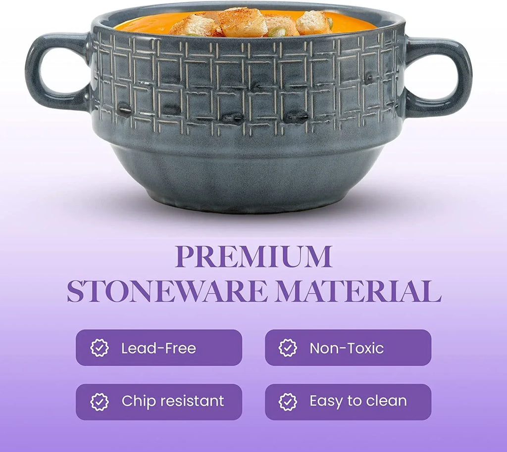 American Atelier Soup Bowls with Handles Set of 4, 16 Oz , Stoneware