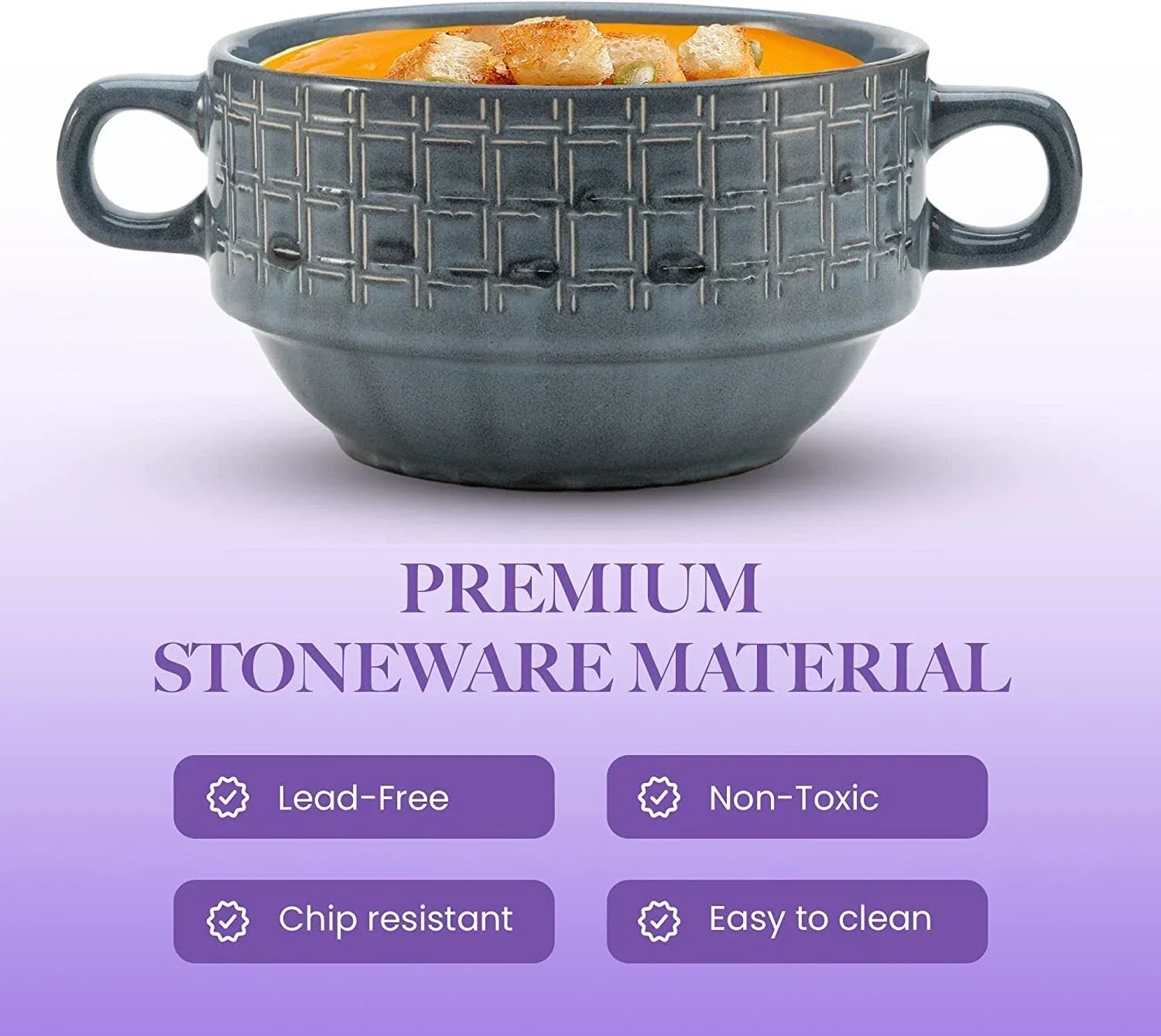 American Atelier Soup Bowls with Handles Set of 4, 16 Oz , Stoneware