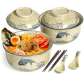 Ramen Bowl Set of 2, Ramen Noodle Bowl with Lid 27oz Japanese Retro S.