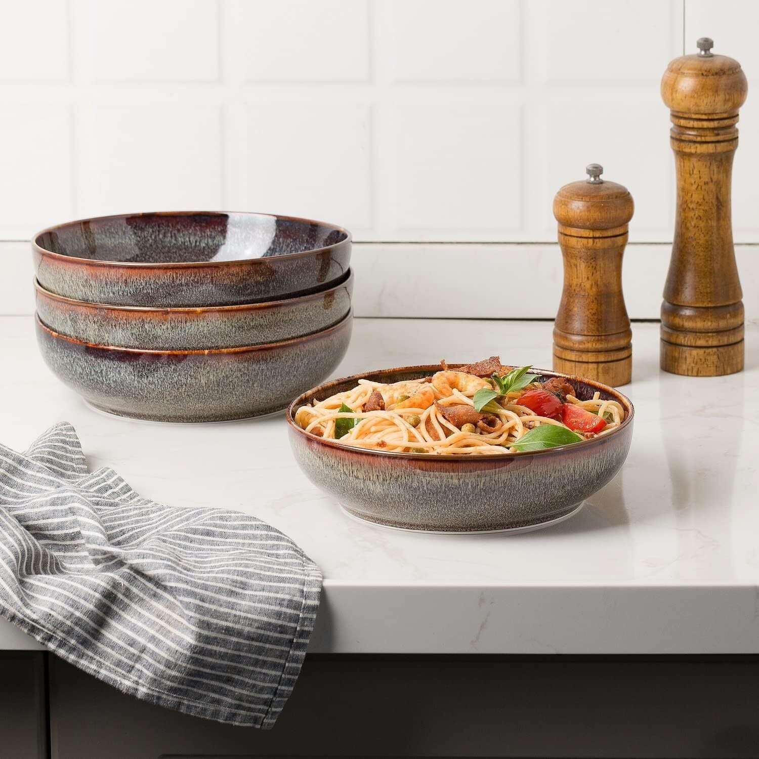 30oz Pasta bowls set-8" serving bowls-salad bowl set of 4-ceramic Dinner bowls